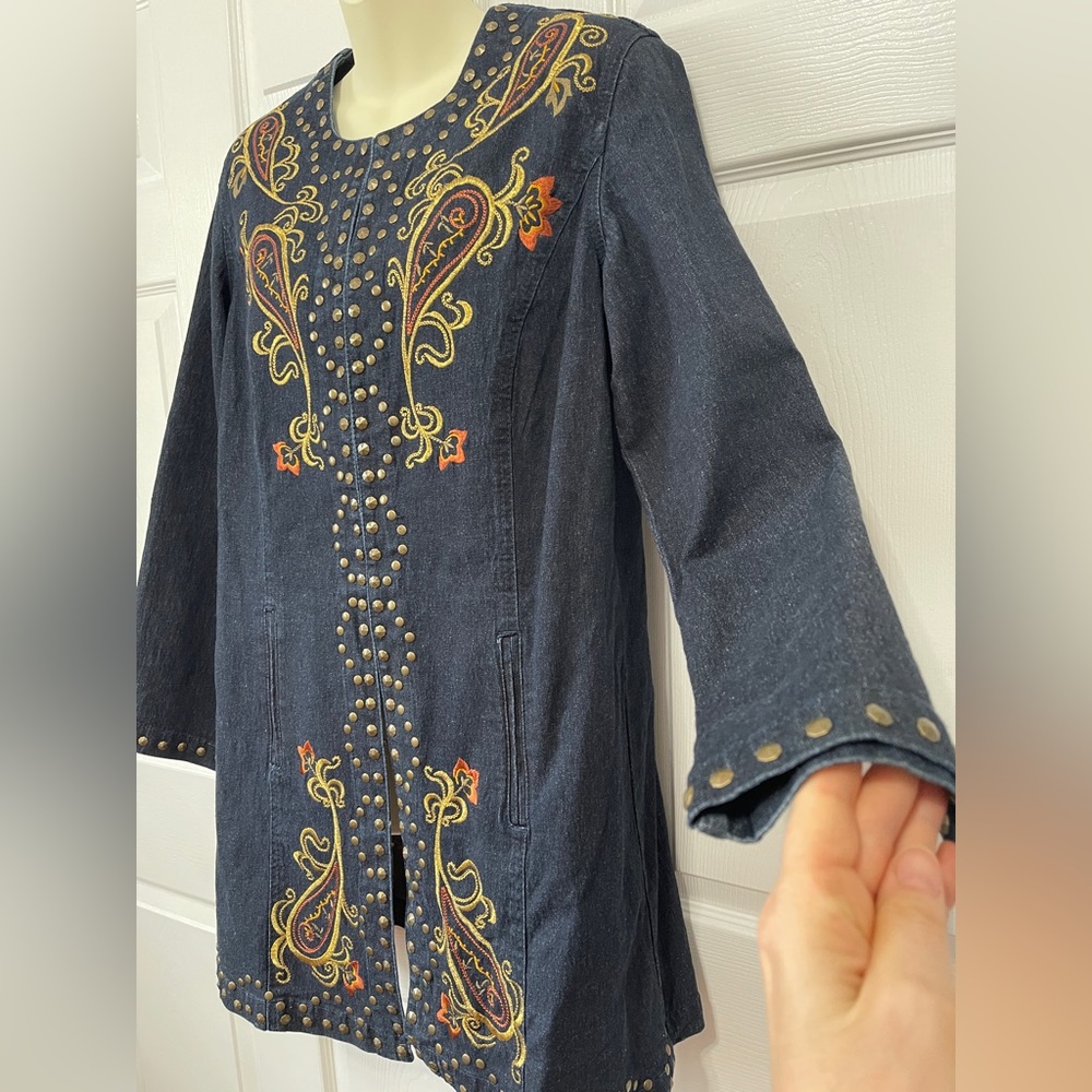 Paisley denim open  jean jacket with Art work (paisley)for ladies size M